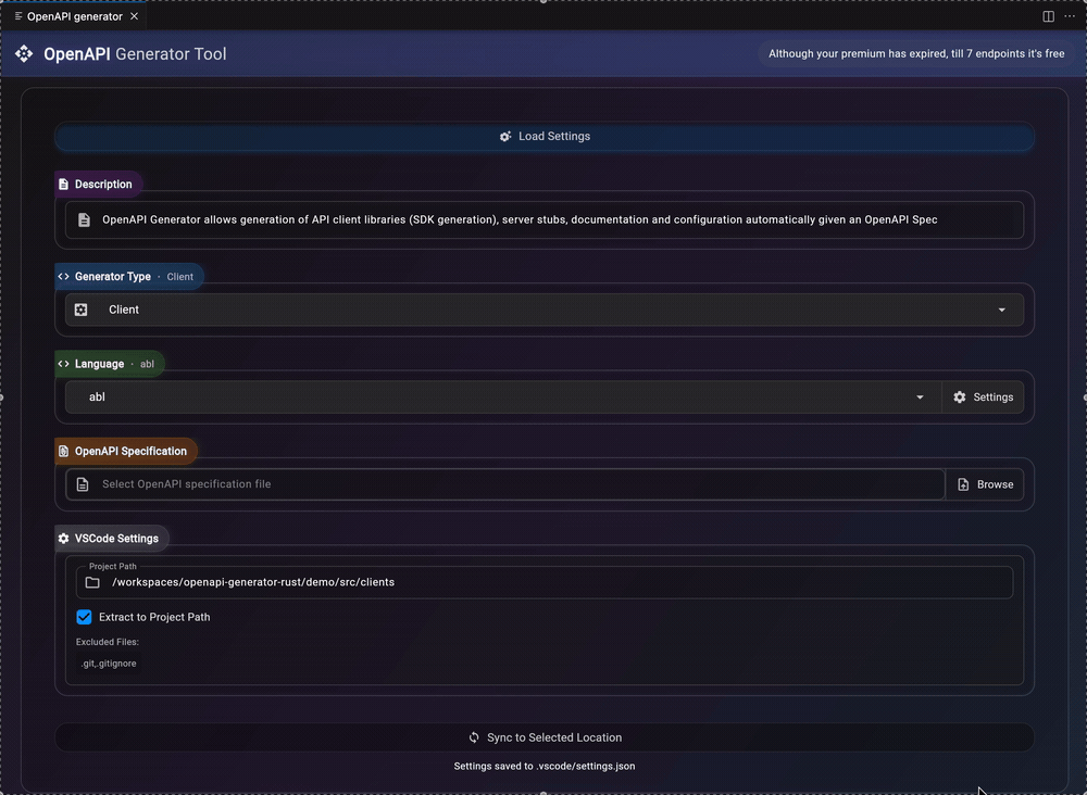 GIF: VSCode OpenAPI Generator Extension 0.7.0 (Client)