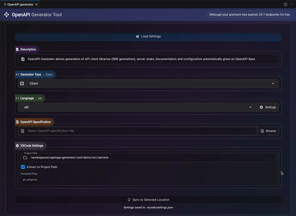 GIF: VSCode OpenAPI Generator Extension 0.7.0 (Server)
